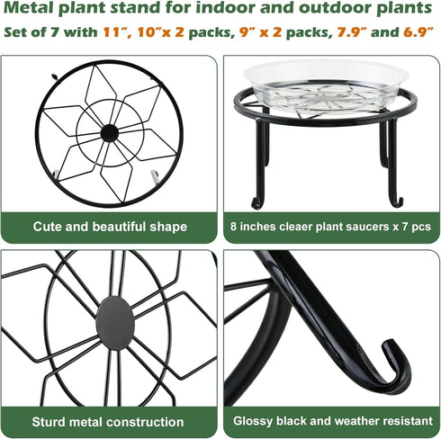DEELF OUTLET 7-pack 6.9"/ 7.9"/ 9"/ 10"/ 11" Metal Plant Stands Indoor Outdoor Rustproof Iron Potted Plant Holder