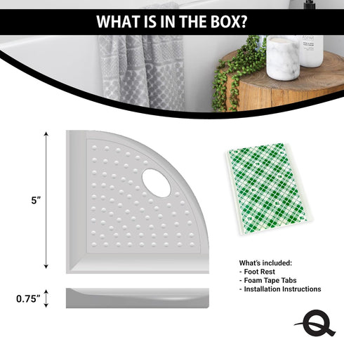Questech 5" Corner Shower Footrest, Retrofit Shaving Shelf for Bathroom Storage, Bright White Matte