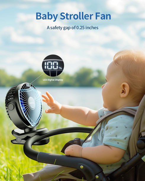 SWEETFULL Portable Clip on Fan - Battery Operated Stroller Fan, 4000mAh Small Rechargeable Fan with LED Display, 4 Speeds, Mini Personal Cooling Desk Fan for Golf Cart Travel Camping Gym (Black) by SWEETFULL