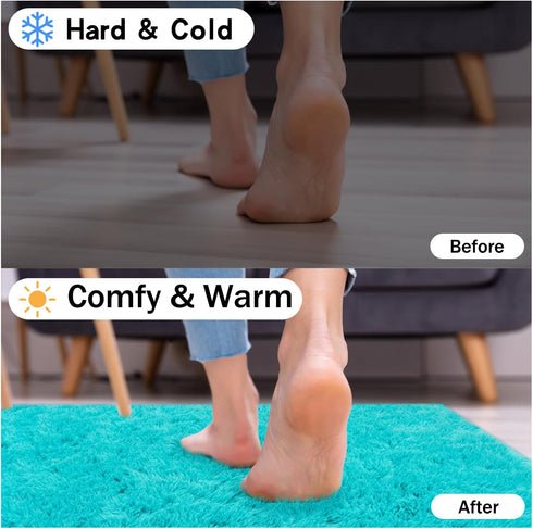 Super Soft Fluffy Rug for Living Room, Modern Shaggy Kids Rug, Plush Indoor Home Decor, Teal Blue, 4 X 6