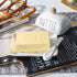 Farmhouse Decorative Kitchen Countertop Porcelain Butter & Cream Cheese Dish with Lid,Butter Keeper with Cover for East West Coast Butter,White