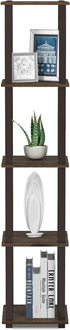 5-Tier FURINNO Turn-S-Tube Corner Square Rack Display Shelf, Walnut/Brown