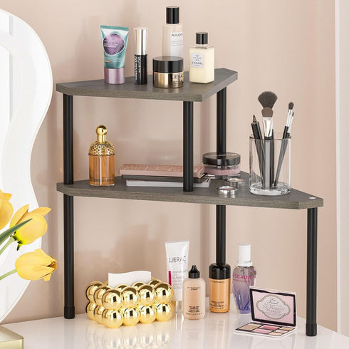 Weenson Bathroom Counter Organizer, 2 Tier Bathroom Sink Organizer for Makeup and Toiletries, Rustic Grey