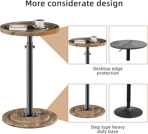 LAKEMID Small Round Side Table,Small Drink Tables,Height Adjustable Round End Table,Cocktail Table for Bathroom,Sofa