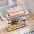 Large Transparent Flatware Tray, Kitchen Drawer Organizer with Lid and Drainer, Plastic Cutlery Storage Container