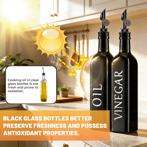 EJGIEGSO Set 2, 17oz/500ml Oil and Vinegar Dispenser of Extra Thick Glass Oil & Vinegar Cruet with Stainless Steel