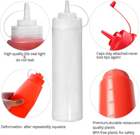 12 Oz, 3 Pack, Condiments Squeeze Bottles for Ketchup, Mustard, Mayo, Dressing, Oil, Syrup, Vinegar, Sauces, Honey