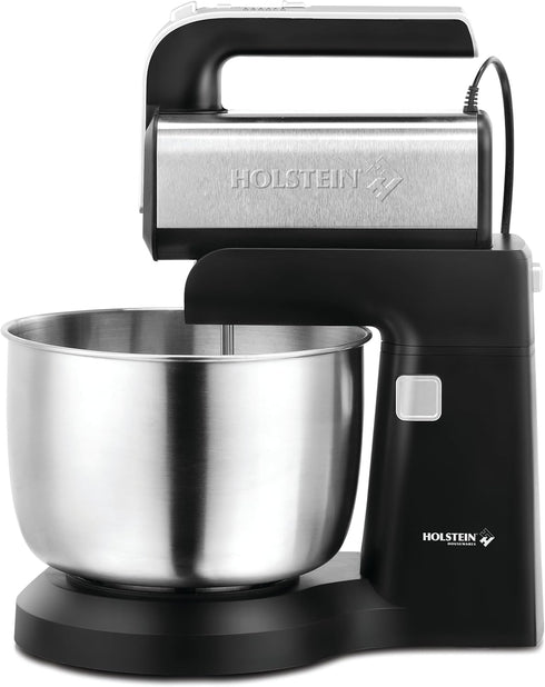 Holstein Housewares 250W 5-Speed Hand and Stand Mixer, Black/Stainless Steel with LED Light
