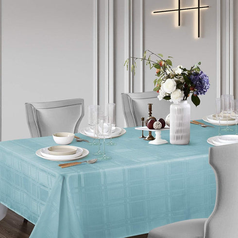 JUCFHY Solid Plaid Jacquard Spring Easter Table Cloth, Wrinkle Resistant Decorative Tablecloth, 52 X 70, Turquoise