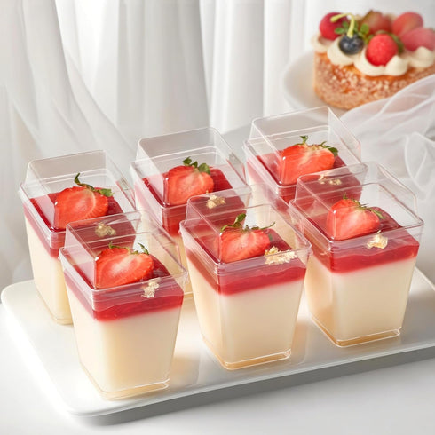 50 Pack 5 oz TOFLEN Plastic Dessert Cups with High Lids for Party, Mini Dessert Cups with Spoons Dessert Shooter Cups