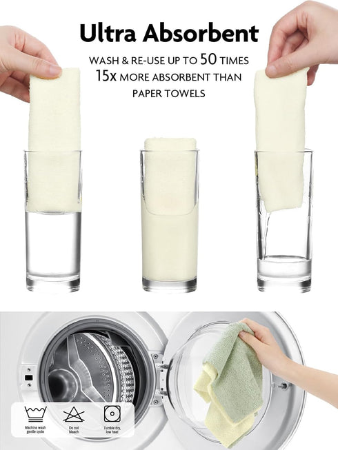 Tear-away Dish Cloth - 40 Sheets (10'' by 10''), Reusable Washable Kitchen Towel Rolls, Super Absorbent Microfiber