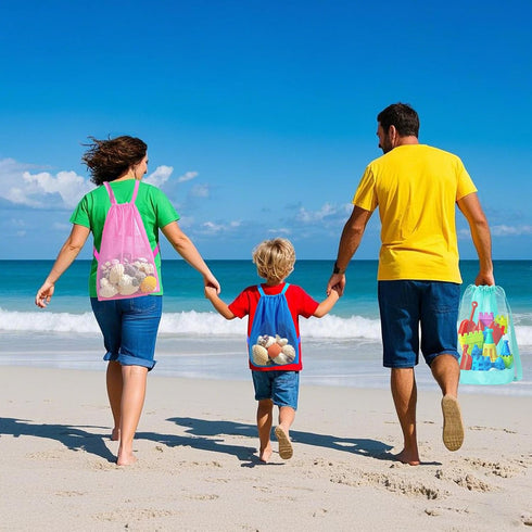 Bag,3pcs Backpack Vodolo Beach Toy Mesh Travel Sand Toys for Sandbox Buckets,Beach Vacation Essentials for Kids,Shell