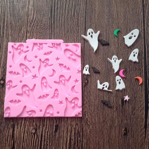 5 Pcs Halloween Cupcake Fondant Molds, Silicone Skull Spider Bat Ghost Molds for Cake Decorating, Chocolate Candy