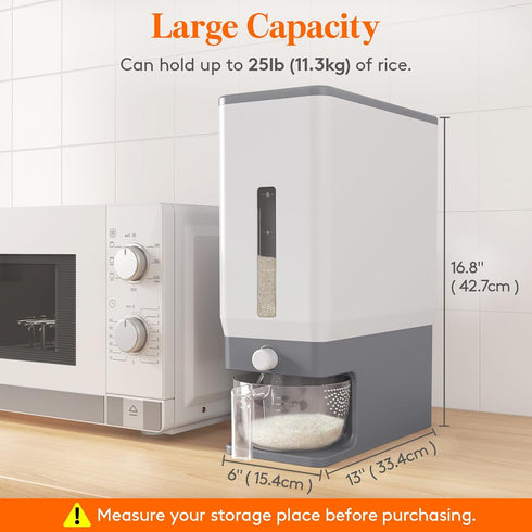 25 Lbs(11.3kg), 1 Pack Lifewit Rice Dispenser Rice Storage Container Sealed Moisture Proof with Measuring Cup