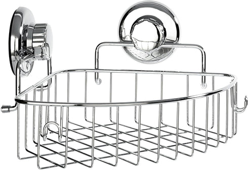 Corner Shower Caddy with Suction Cups and 3M Adhesive Mounting Discs, Stainless Steel Basket for Bathroom Storage