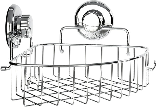 Corner Shower Caddy with Suction Cups and 3M Adhesive Mounting Discs, Stainless Steel Basket for Bathroom Storage