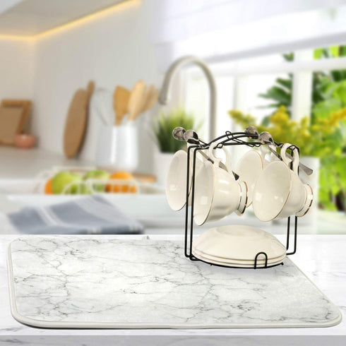 White Marble Dish Drying Mat, Gold Absorbent Microfiber Drying Rack Pads 16x18 inch for Kitchen Countertop