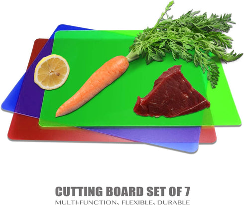 Fotouzy Plastic Cutting Boards for Kitchen, Flexible Cutting Mats Set of 7, BPA-Free, Dishwasher Safe, 15x12 In