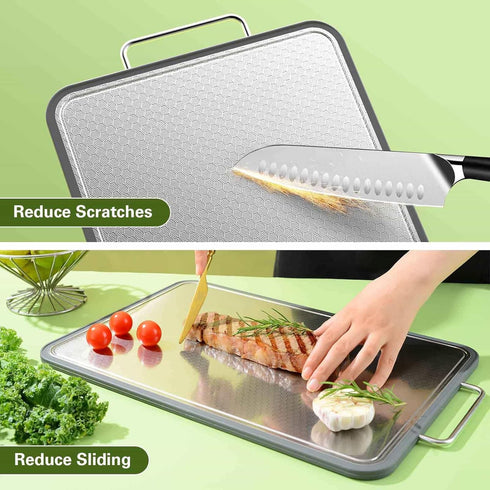 16''11'', 304 Stainless Steel Cutting Board Double Sided Steel Cutting Board for Meat, Vegetables & Fruits, Heavy Duty