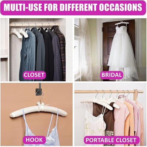 Amber Home 5 Pack 17 Inch Large Ivory Satin Padded Hangers, Anti Slip Cushioned Hangers for Women's Clothing