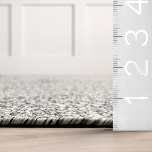nuLOOM 2' x 3' Solid Hand Braided Indoor/Outdoor Area Rug, Weather Resistant, Pet-Friendly, Wynn Salt And Pepper