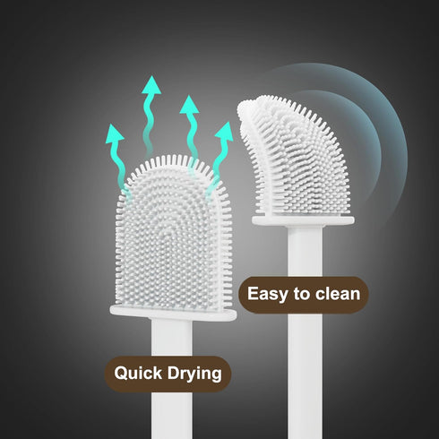 HygieX Pack 2 Set Silicone Toilet Brushes & Holders of Long Non-Slip Handle, Flexible Bristles for Easy Cleaning Modern