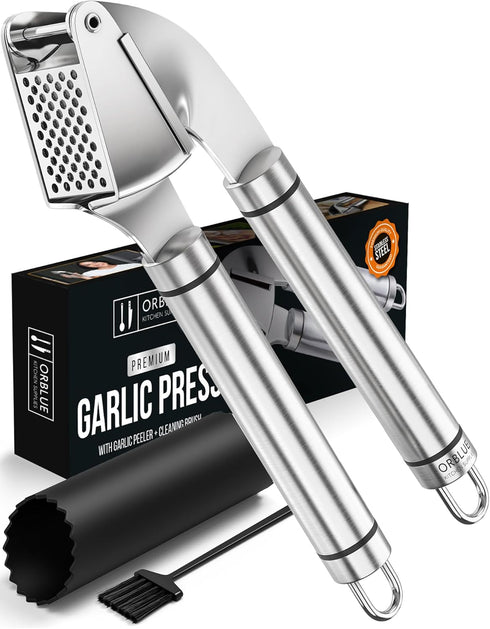 ORBLUE Garlic Press Stainless Steel - Premium Professional Grade Garlic Mincer, Crusher