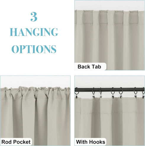 RYB HOME Blackout Curtains for Kitchen, 2 Panels Privacy Thermal Insulating Shades for Bedroom, Cafe, 34x30 Natural