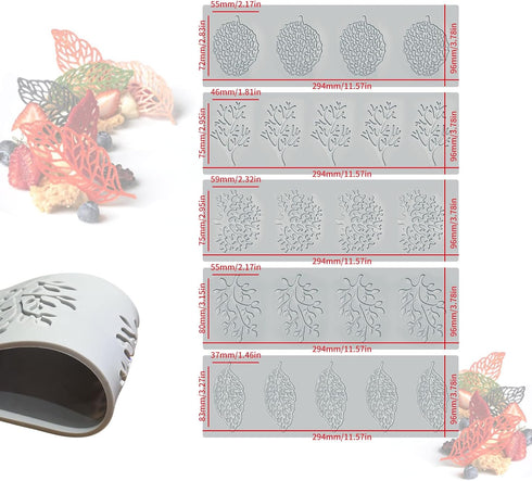 5PCS Leaf Silicone Baking Molds, 3D Coral Branch Tuile Lace Molds for Cake Decoration and Polymer Clay