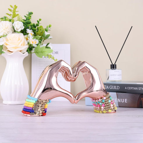 Pink heart and hand sculptures and statues, hand and heart sculptures home decor, heart and hand decor bohemian wedding
