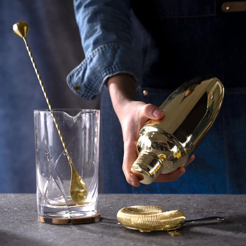 Homestia 12 Inch Bar Spoon, Cocktail Mixing Stirrers, 304 Stainless Steel, Gold, Bottom Weighted Solid Muddler