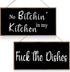 Jetec 2 Pieces Funny Kitchen Signs, No Bitchin in My Kitchen Rustic Wooden Wall Art Decoration, 10 x 5 Inch (Stylish)