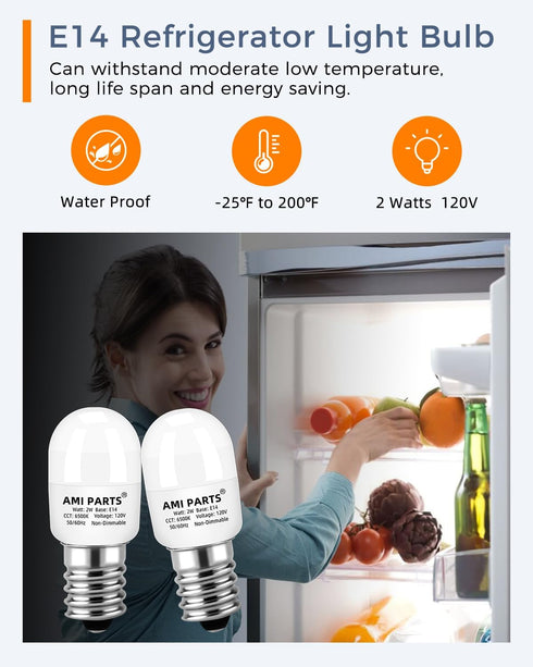 AMI PARTS W11160686 W11518235 Refrigerator Light Bulb, Waterproof Appliance Bulb Replacement for Maytag Whirlpool 6500K