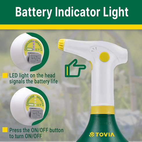 1 T TOVIA: Garden Sprayer Liter USB-C Battery Spray Bottle Powered Electric, Rechargeable, Portable Garden Plant Mister