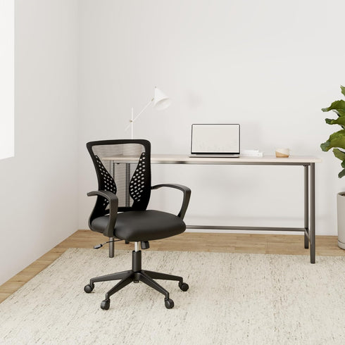 Black Office Chair Ergonomic Desk Chair, Mesh Computer Chair with Lumbar Support Armrest, Mid Back Rolling Swivel