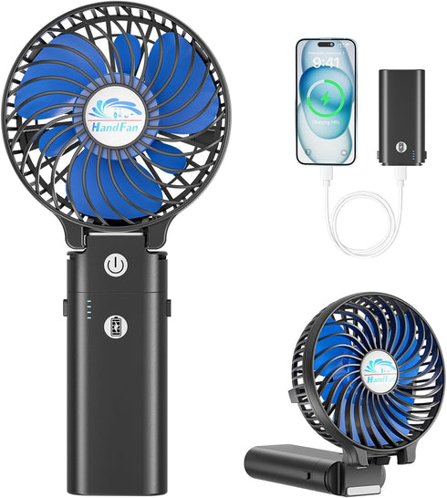 HandFan 5200mAh Portable Handheld Fan, Rechargeable with Power Bank, 3 Speeds, Foldable for Travel/Summer/Concerts