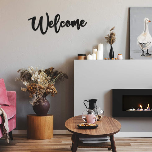 Jetec Wood Cutout Welcome Sign, Rustic Wall Decor for Front Door, Wood Art Sign, 15.7 x 6 Inches, Black