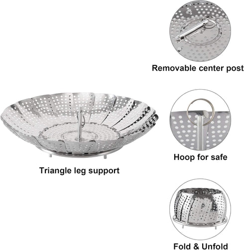Stainless Steel Steamer Basket - Expandable Vegetable Steam Baskets for Various Size Pots (5.5" to 9.3")