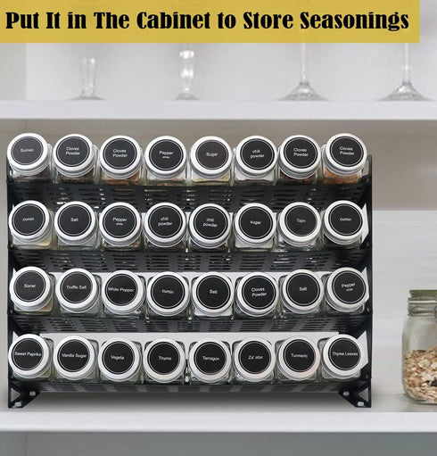 Ardier 4 32 160 Set Countertop Tier Spice Rack Organizer with Square Spice Jars and Spice Labels for Kitchen Cabinet