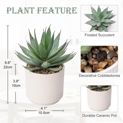 Briful Succulents Plants Artificial for Home Decor, Realistic Potted Fake Agave Plant, Cute Aloe Maguey Faux Plant