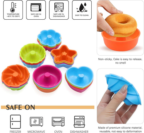 24 Pack Silicone Molds, Nonstick 2 3/4 inches Donut Mold, Baking Cups, Oven Safe