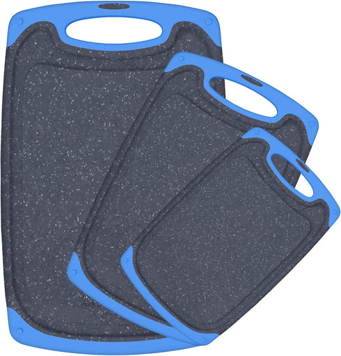 Large-Small Cutting Board Set of 3 - Dishwasher Safe, Juice Groove, Easy Grip Handle, Non-Slip Rubber