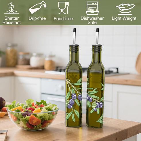 Set 17oz/500ML COOLMI Oil and Vinegar Dispenser - Premium Glass Olive Oil Dispenser Bottles for Kitchen, Oil Dispenser
