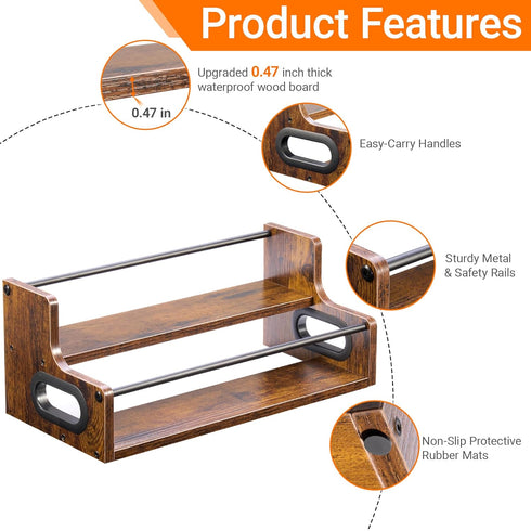 YQBRAO 2-Tier Liquor Bottle Display Shelf, Coffee Syrup Rack Organizer, Water Bottle Organizer, Mini Bar Cabinet