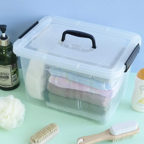 1-Pack Clear Plastic Storage Box with Handle and Lid - 10 L Latch Box