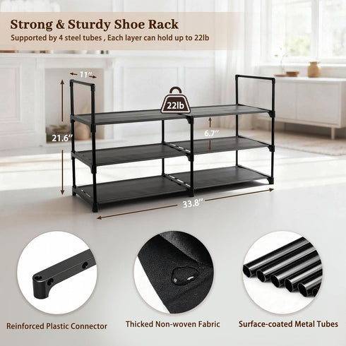 Gmrithaf 3 Closet,Entryway,Dorm,Garage,Corridor, 33.8" 3 Shoe Rack - Tier Shoe Organizer Storage Rack with Metal Tubes