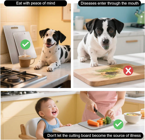 Liodss 304 Clean(L-14.57 9.45in) Stainless Steel Cutting board, Double Sided Metal Cutting Boards for Kitchen Meat
