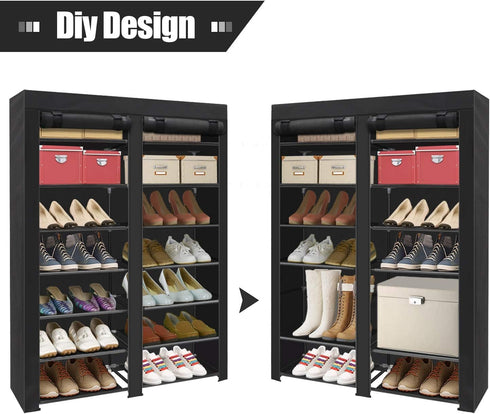 28 Closet ERONE Shoe Rack Storage Organize, Pairs Portable Double Row with Nonwoven Fabric Cover Shoe Shelf Cabinet