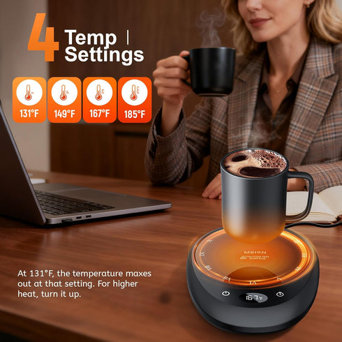 4 Settings 1-12H MEION Coffee Mug Warmer for Desk, Coffee Cup Warmer, Temp & Timer, Coffee Warmer with Auto Shut Off