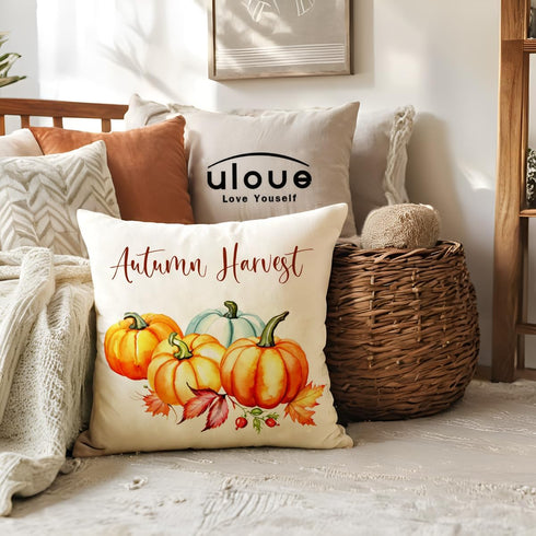 ULOVE LOVE YOURSELF 2pack Happy Fall Throw Pillow Covers with Pumpkin & Red Truck Pattern, Autumn Harvest Cushion